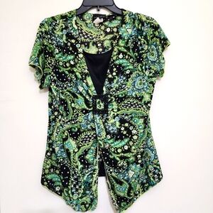 BRITTANY BLACK Sequined Gathered Layered Slinky Top 1X‎ Green